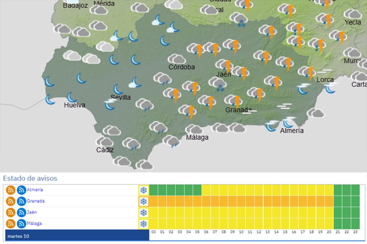 Mapa de la Aemet para este martes en Andalucía