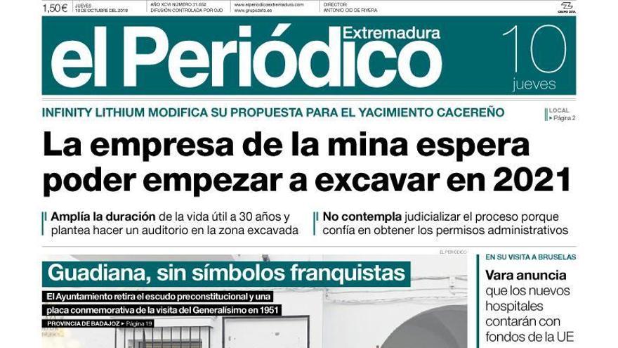 Esta es la portada de EL PERIÓDICO EXTREMADURA correspondiente al día 10 de octubre del 2019