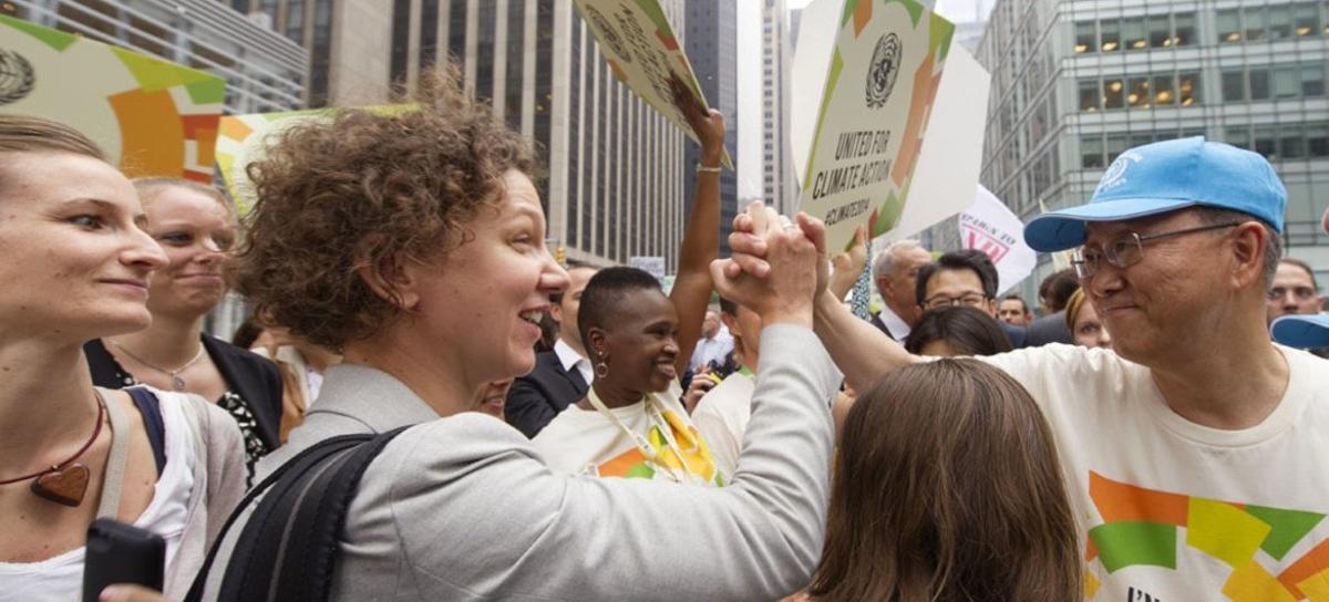Momento de la multitudinaria marcha en NY el 21 de septiembre de 2014 para para exigir acciones contra el cambio climático.