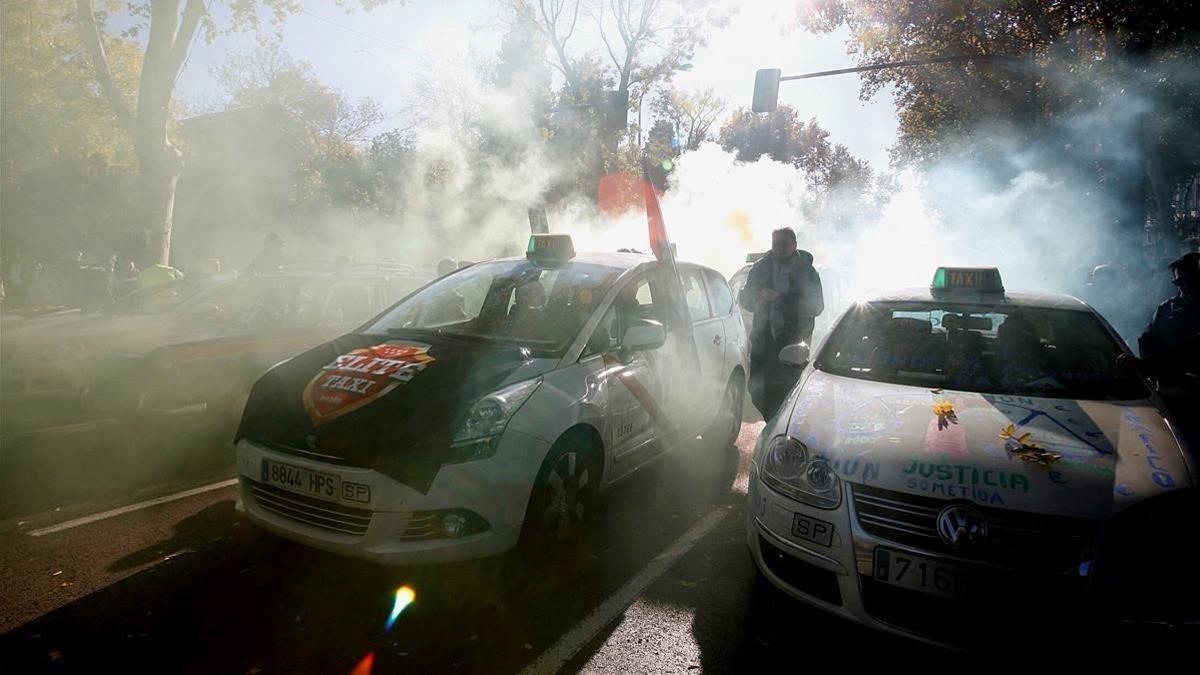 Manifestación de taxistas en Madrid.