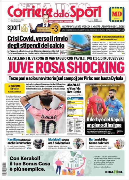 Portada CORRIERE DELLO SPORT lunes 26 octubre 2020