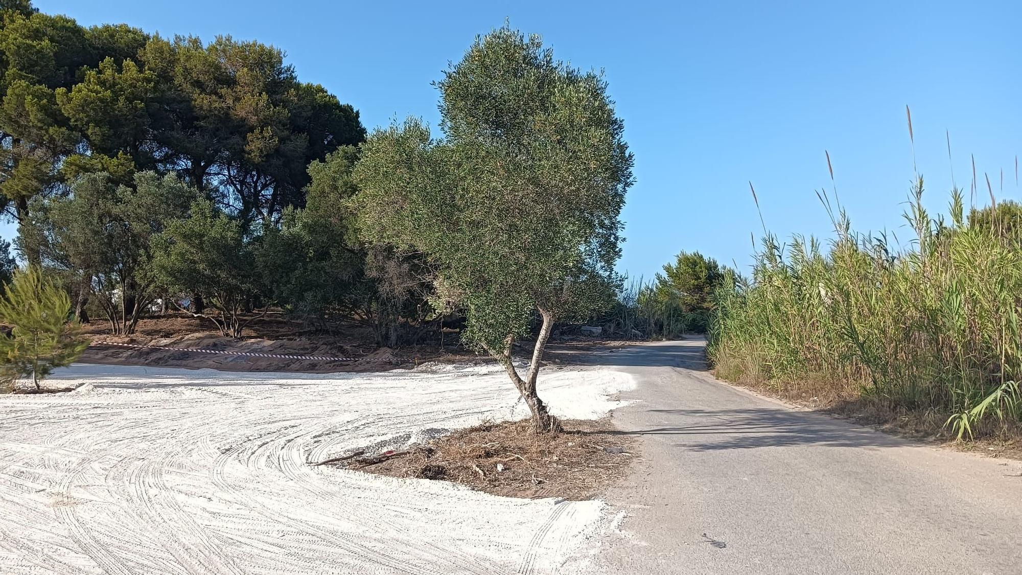 Entrada al nuevo parking en construcción, accesible desde el camino a la playa de l'Auir.