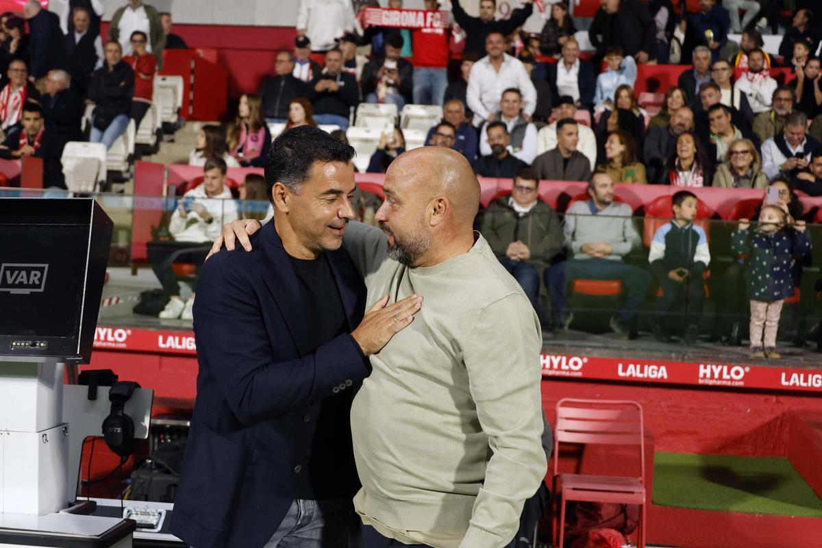 Míchel y Manolo González se abrazaron en la primera vuelta, en un Girona-Espanyol que terminó 0-0