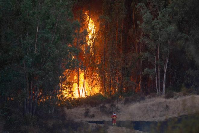 La lucha contra el fuego de Niebla (Huelva) sigue condicionada por los cambios de viento