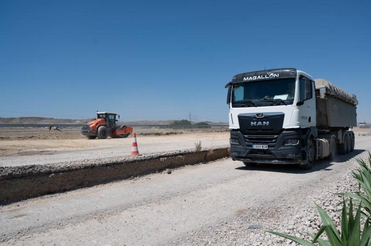Obras en la autovía A-68, este pasado viernes.
