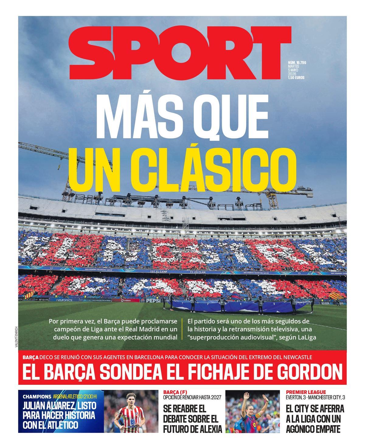 Esta es la portada de SPORT de hoy martes, 5 de mayo de 2026