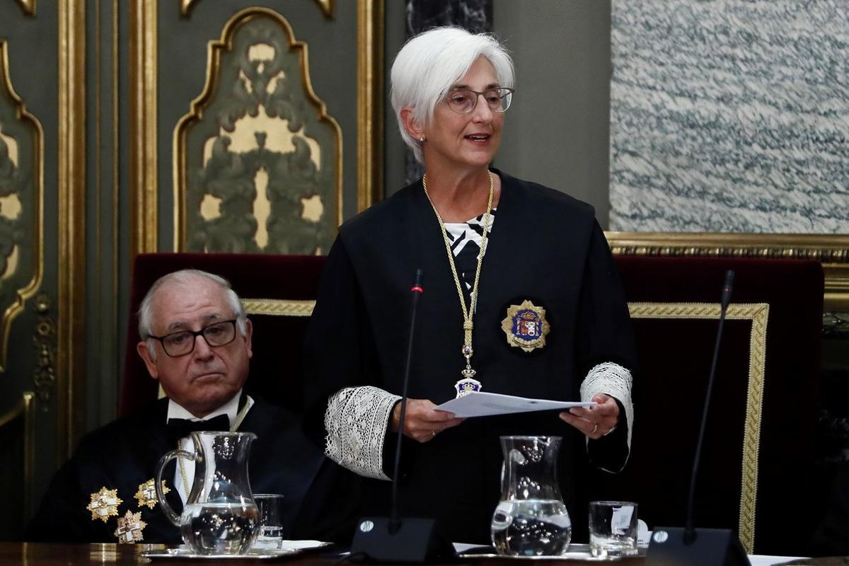 GRAF8848. MADRID, 09/09/2019.- La fiscal general del Estado, María José Segarra, durante su intervención este lunes en el acto de apertura del año judicial en el Salón de Plenos del Tribunal Supremo. EFE/ Mariscal ***POOL*** GRAF8848. MADRID, 09/09/2019.- La fiscal general del Estado, María José Segarra, durante su intervención este lunes en el acto de apertura del año judicial en el Salón de Plenos del Tribunal Supremo. EFE/ Mariscal ***POOL***