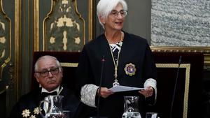GRAF8848. MADRID, 09/09/2019.- La fiscal general del Estado, María José Segarra, durante su intervención este lunes en el acto de apertura del año judicial en el Salón de Plenos del Tribunal Supremo. EFE/ Mariscal ***POOL***