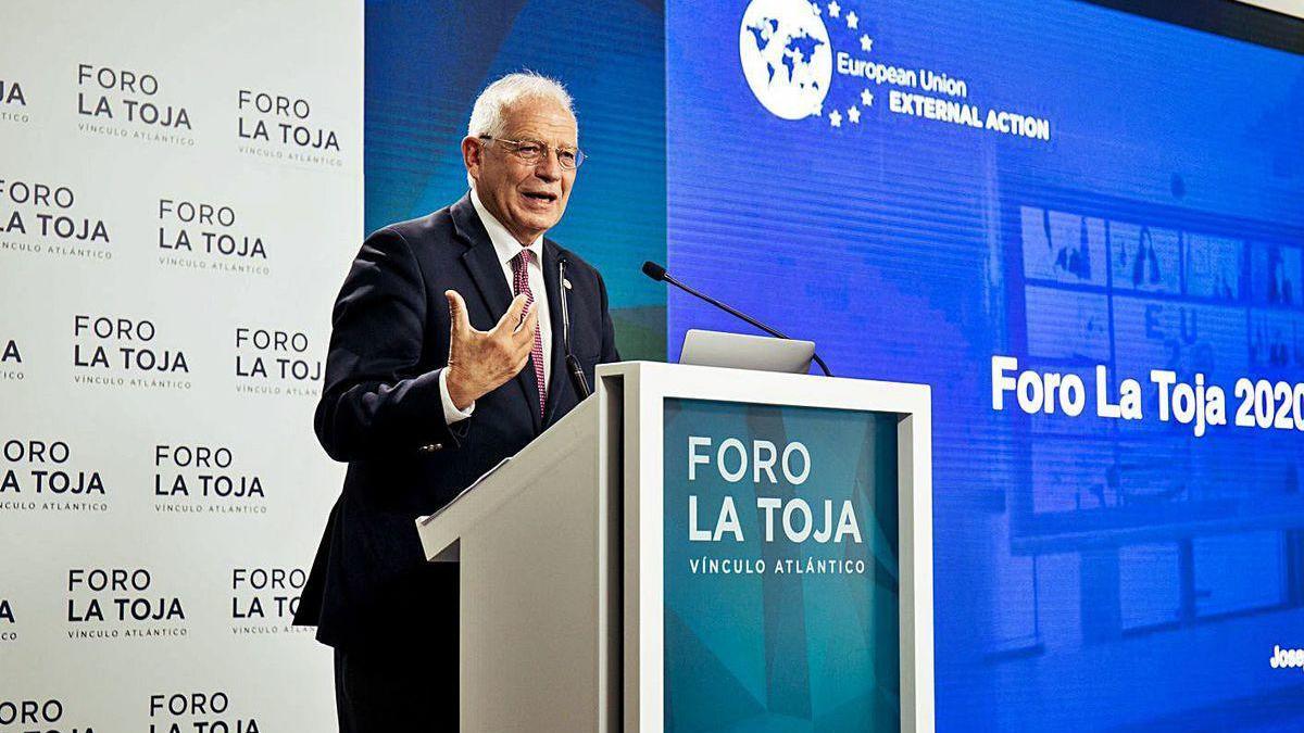 Josep Borrell, durante su intervención en la última jornada del Foro La Toja.