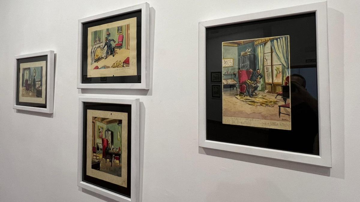 Algunas de las obras de la exposición inaugurada este sábado en el Museo del Grabado de Ribeira.