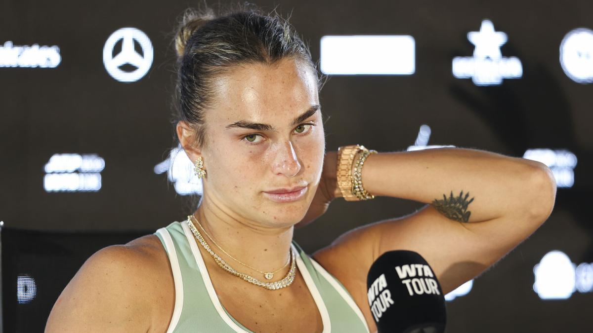 Aryna Sabalenka, de Bielorrusia, asiste a su rueda de prensa durante el Mutua Madrid Open 2026.