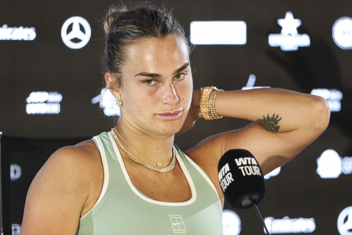 Aryna Sabalenka, de Bielorrusia, asiste a su rueda de prensa durante el Mutua Madrid Open 2026.