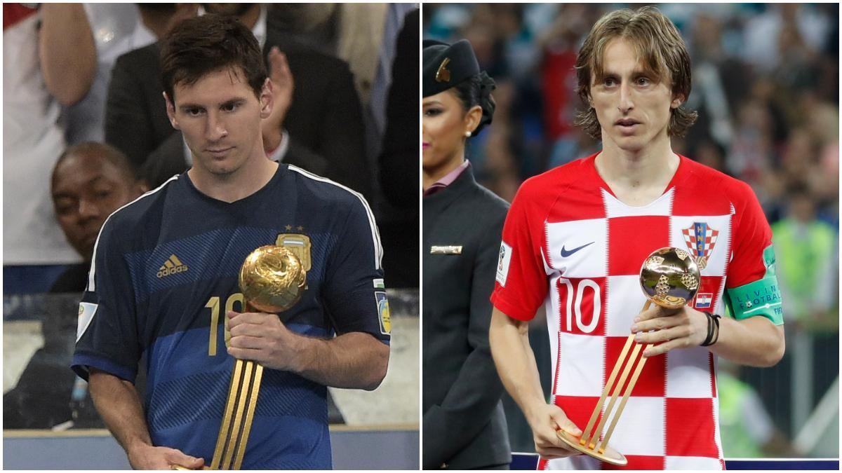 Leo Messi y Luka Modric, ganadores del Balón de Oro de las Copas del Mundo de 2014 y 2018, respectivamente