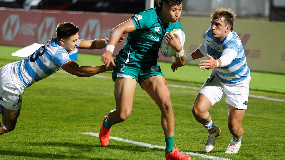 Argentina - Irlanda, en la jornada de sábado de las series mundiales de rugby 7 en Málaga.