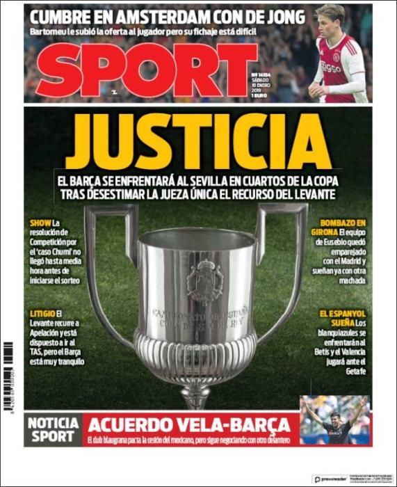 Portada SPORT sábado 19 enero 2019