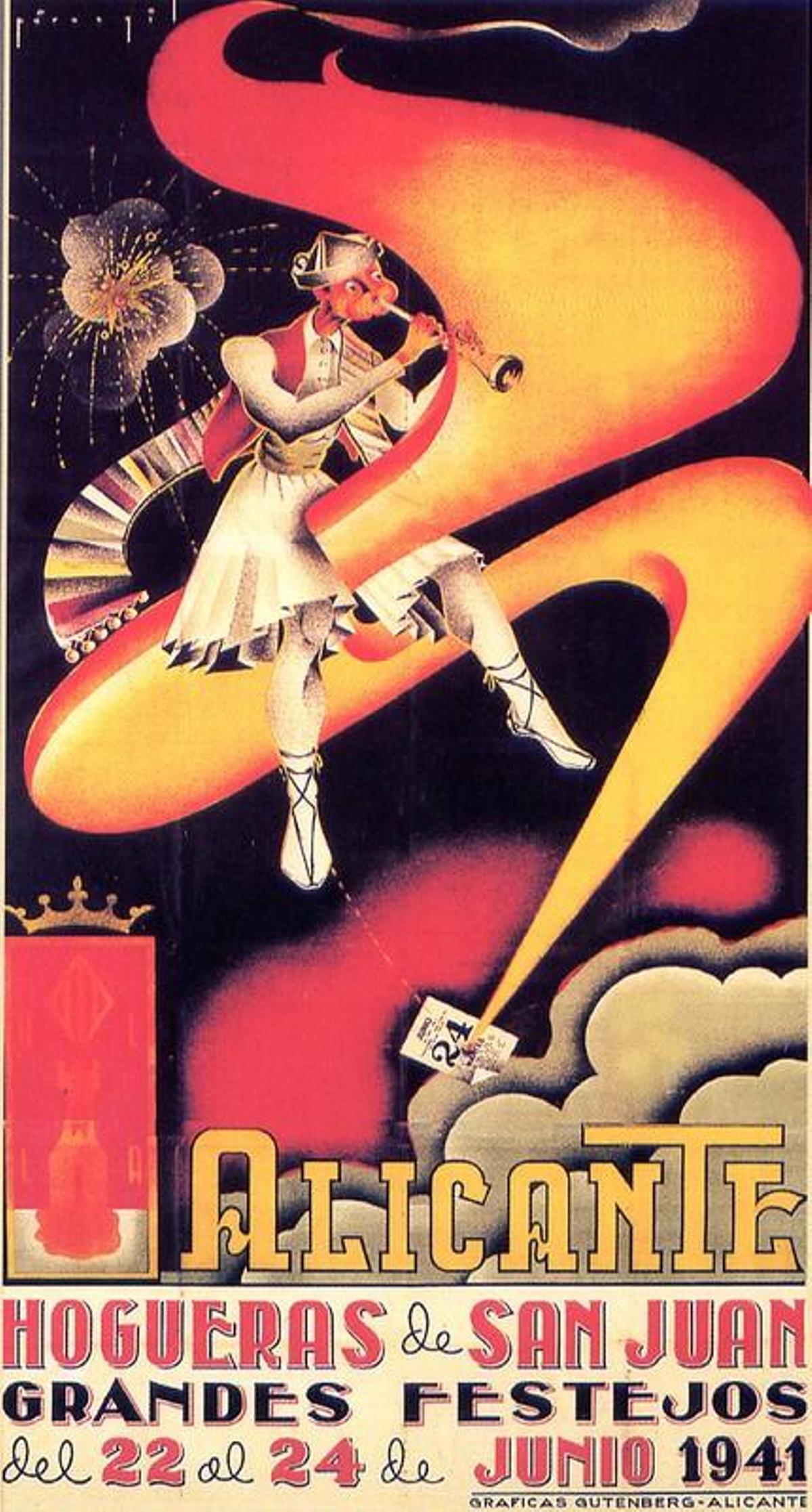 Cartel de Hogueras de 1941, con la denominación "Hogueras de San Juan".