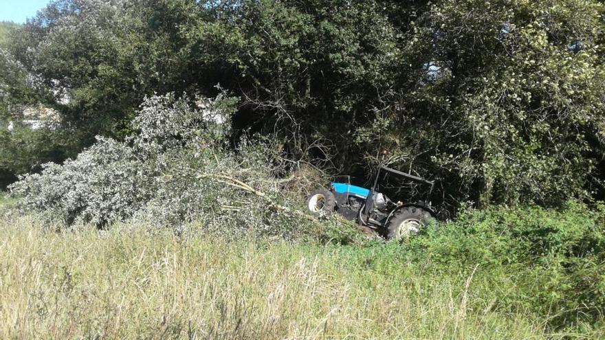 El tractor en el que trabajaba el vecino de Bueu atacado con múltiples picaduras de velutina.//Santos Álvarez