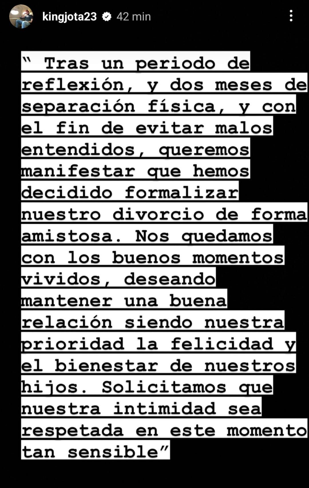 Jota Peleteiro publica un comunicado anunciando su divorcio