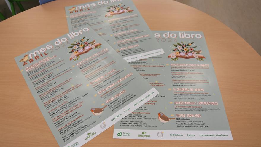 Reparto amesán de líquido contra as velutinas e Mes do Libro con Charo Pita mais Labraña