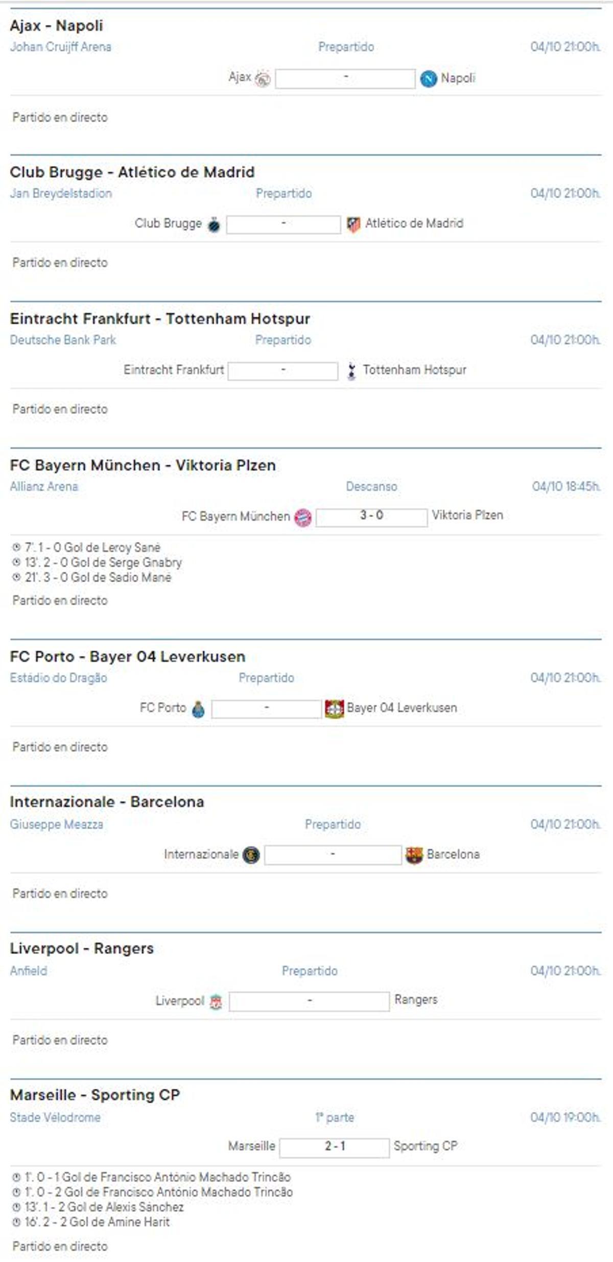 ¿Cuáles son los partidos de Champions League de este martes?