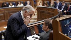 El líder del PP, Alberto Núñez Feijóo, junto a Esteban González Pons en el hemiciclo del Congreso.