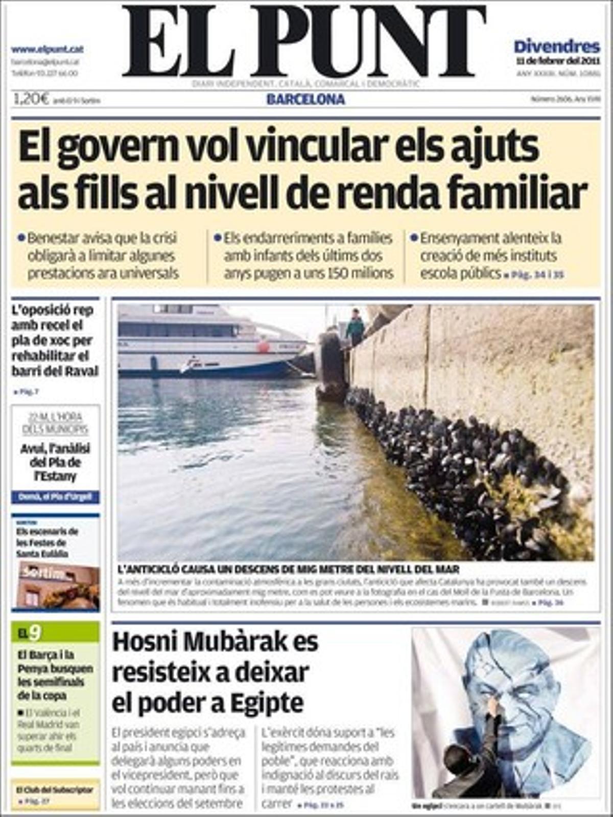 ’El Punt’ destaca a dins que l’extracció de fangs tòxics d’Ercros al pantà de Flix començarà a principis del 2012, que les quatre columnes de Montjuïc s’inauguraran el dia 27 i que SI presenta un projecte de llei al Parlament per donar cobertura legal a les consultes.