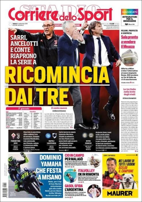 Portada CORRIERE DELLO SPORT 14 septiembre 2019