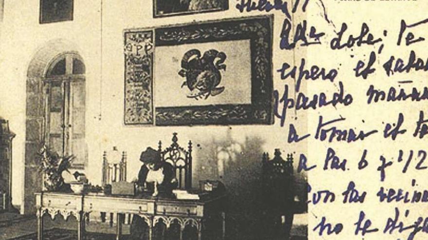Tarjeta de visita de Emilia Pardo Bazán, en su despacho del pazo de Meirás.