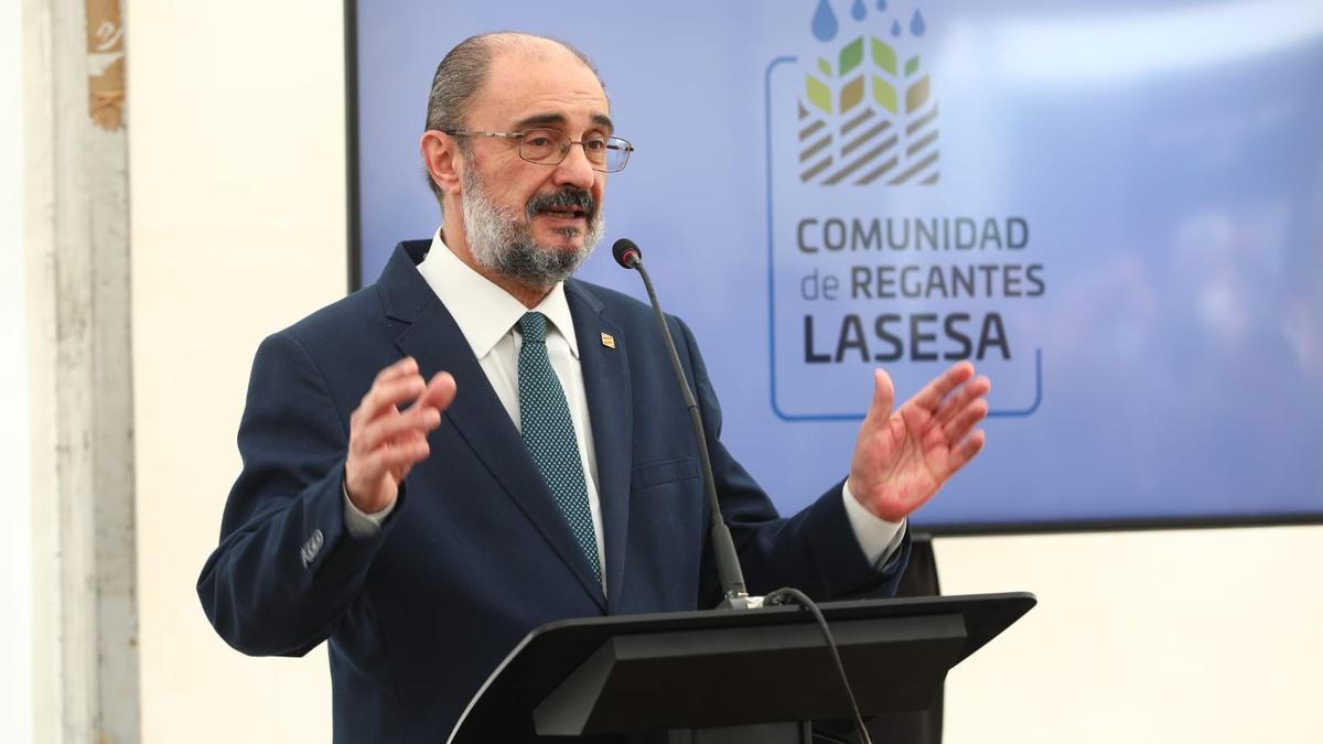 El presidente de Aragón, Javier Lambán, este miércoles, donde ha hecho valoraciones desde Sariñena.