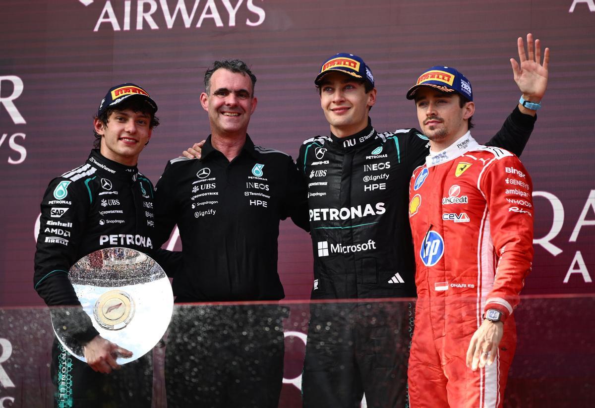 Russell, Antonelli y Leclerc, el primer podio de la temporada 2026.