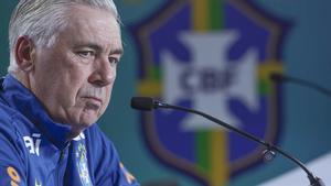 Carlo Ancelotti, entrenador de la selección de Brasil, durante la rueda de prensa