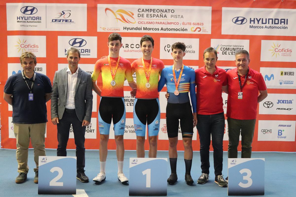 Campeonato de España de ciclismo en pista. Francesc Bennàssar, Joan Martí Bennàssar, Alejandro Merenciano. Podio de pesecución