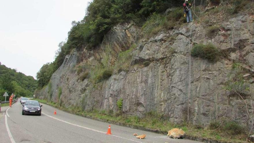 Trabajos para evitar desprendimientos en Cabrales