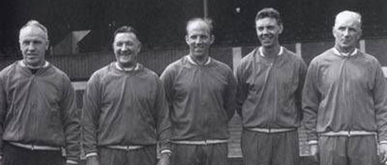 Shankly, Paisley, Moran, Bennett y Fagan, en Anfield.