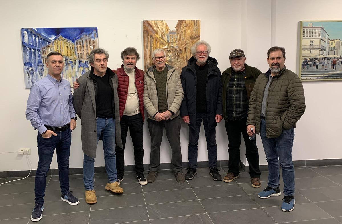 Acto inaugural da mostra colectiva de pintura 'Paisaxes de cor' no Liceo de Noia.