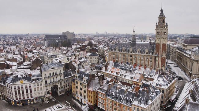 Vista aérea de Lille nevado