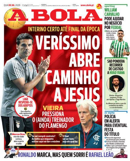 Portada A BOLA miércoles 8 julio 2020