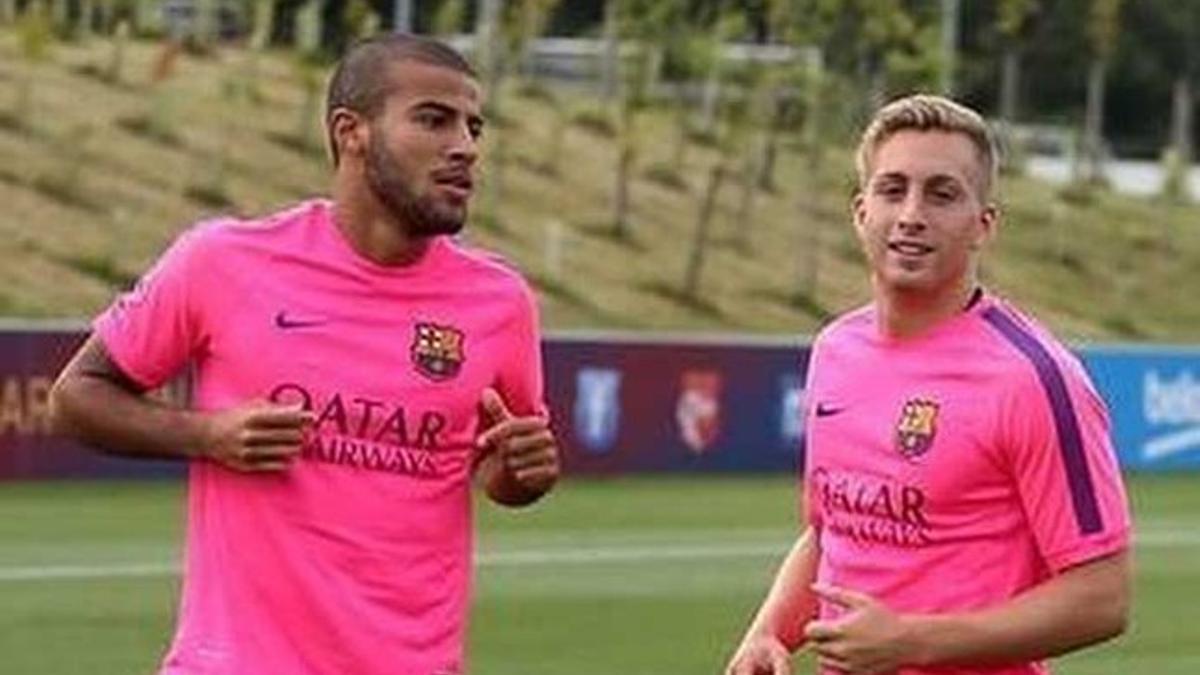 Deulofeu y Rafinha, durante un entrenamiento del stage en Inglaterra