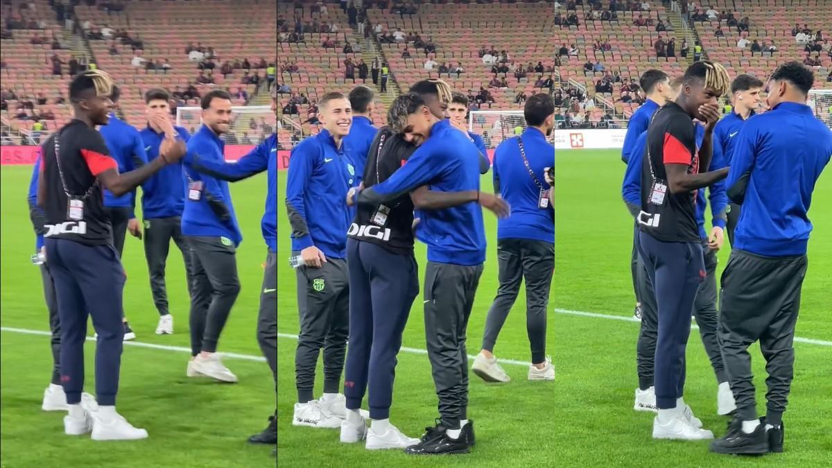 Nico Williams infiltrado entre los jugadores del Barça... ¡Parece uno más!