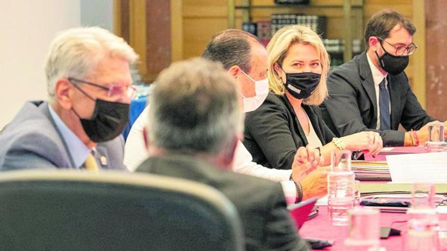 De espaldas el presidente Torres y de izquierda a derecha Julio Pérez, Blas Trujillo, Alicia Vanoostende y Antonio Olivera, ayer en el Consejo de Gobierno.