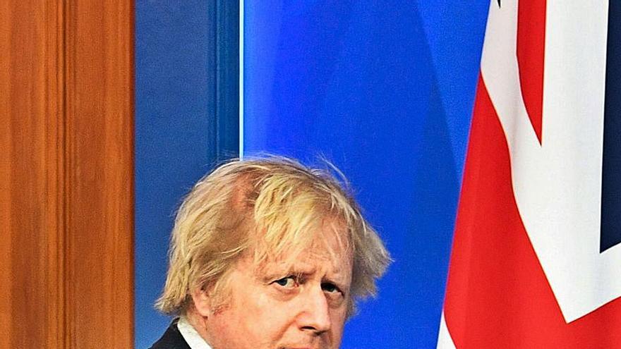 Boris Johnson, tras finalizar su comparecencia de este lunes.