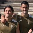 Christian Carracedo y Carlos Albarrán, sonrientes durante una sesión del Córdoba CF de esta semana.