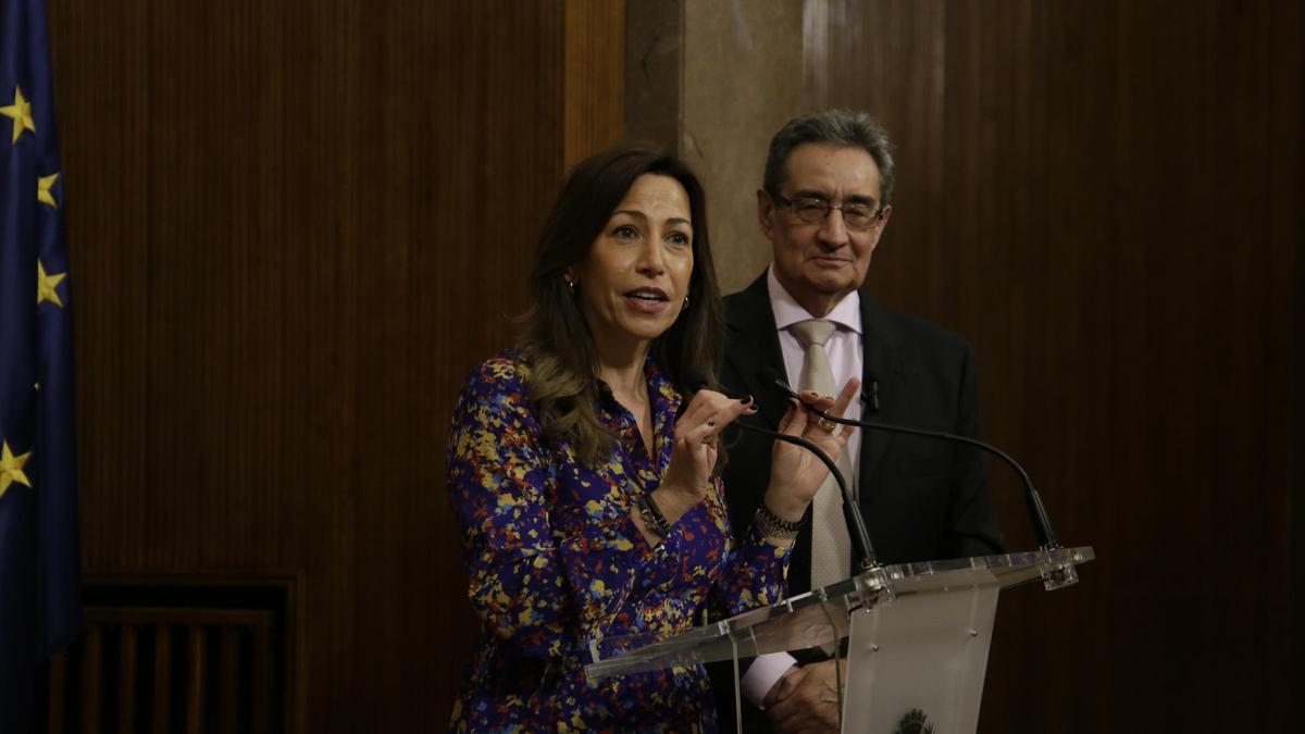 La alcaldesa de Zaragoza, Natalia Chueca, junto al portavoz de Vox, Julio Calvo, este miércoles.