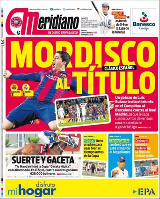 FC Barcelona, 2 - Real Madrid, 1. Las portadas del clásico