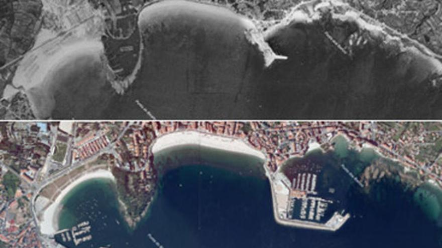 Imágenes cartográficas del litoral de Sanxenxo en 1956 y 2010. / FDV