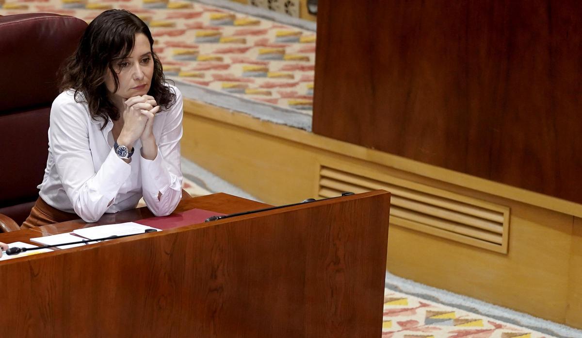 Isabel Díaz Ayuso, durante la sesión de control en la Asamblea de Madrid.