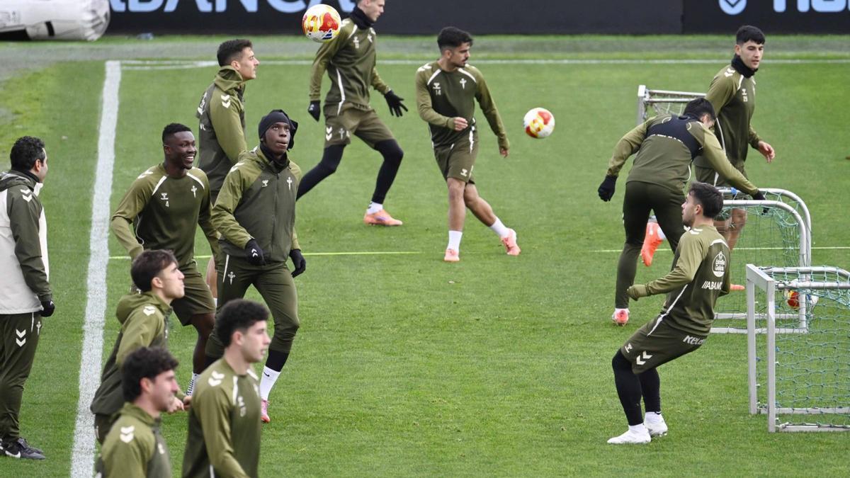 Entrenamiento del Celta, ayer en Afouteza.
