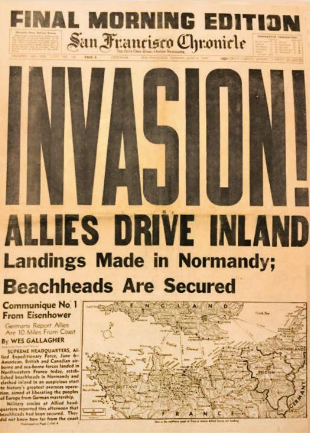 El diari San Francisco Chronicle el 6 de juny de 1944 durant la II Guerra Mundial.