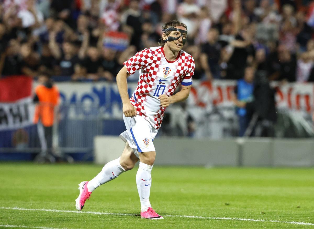 VARAZDIN (Croatia), 07/06/2026.- Croatia's Luka Modric celebrates a goal during the international friendly soccer match between Croatia and Slovenia in Varazdin, Croatia, 07 June 2026. (Futbol, Amistoso, Croacia, Eslovenia) EFE/EPA/ANTONIO BAT