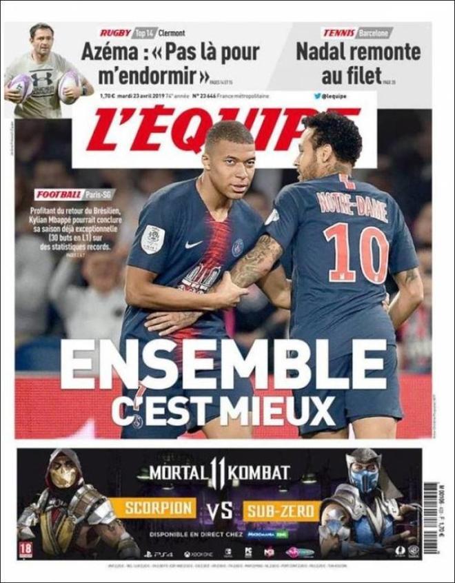 Portada de LÉquipe del 23 de abril de 2019